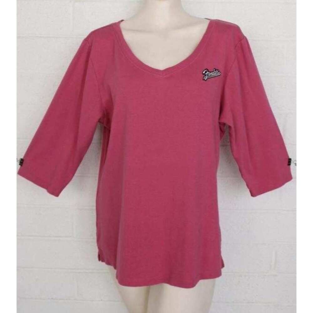 Fender size XL solid berry color embroidered logo v neck tunic top womens